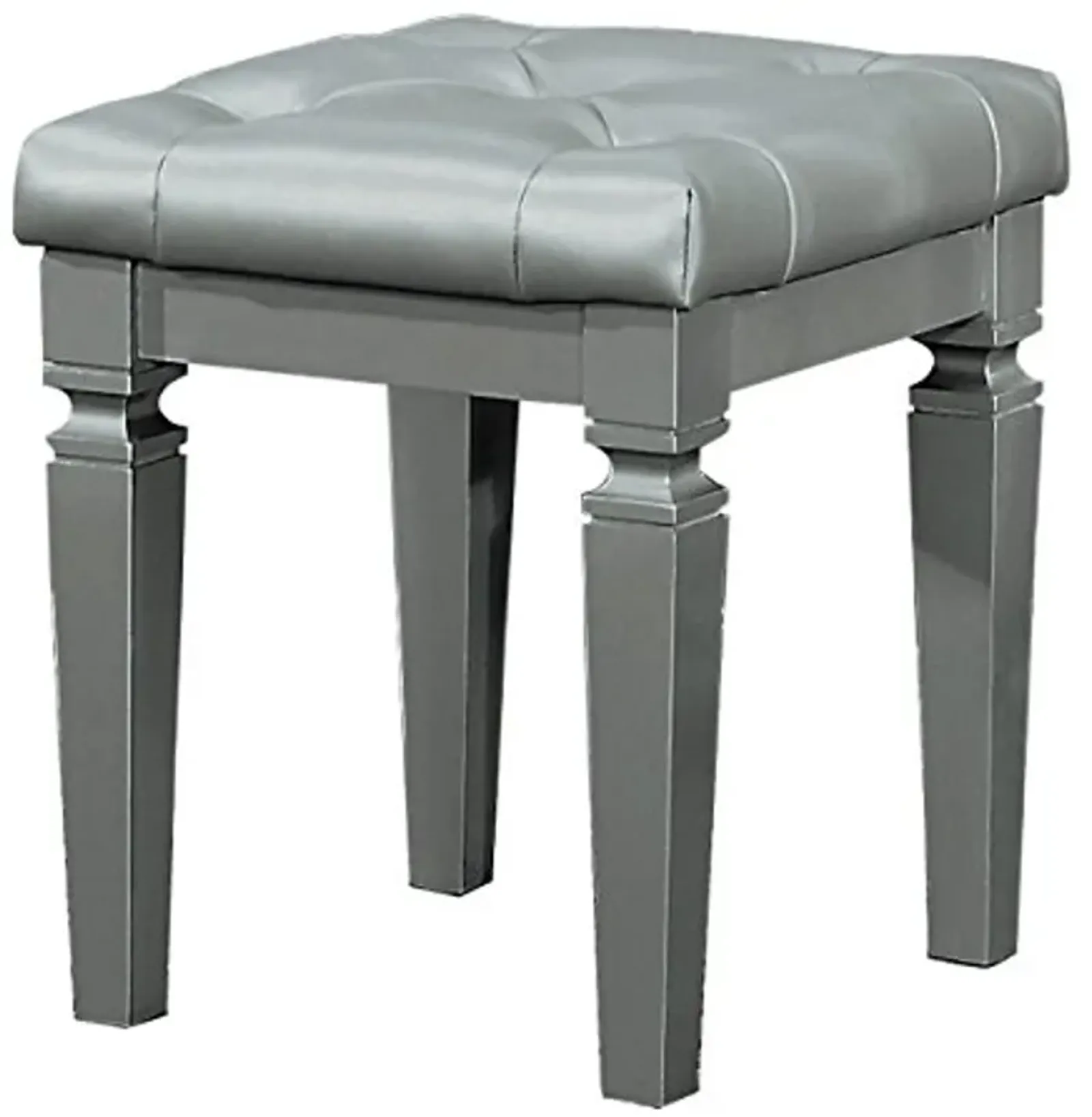 Homelegance Allura Cushion Crystal Tufted Vanity Stool With Turned Legs Bi-Cast Vinyl, Silver