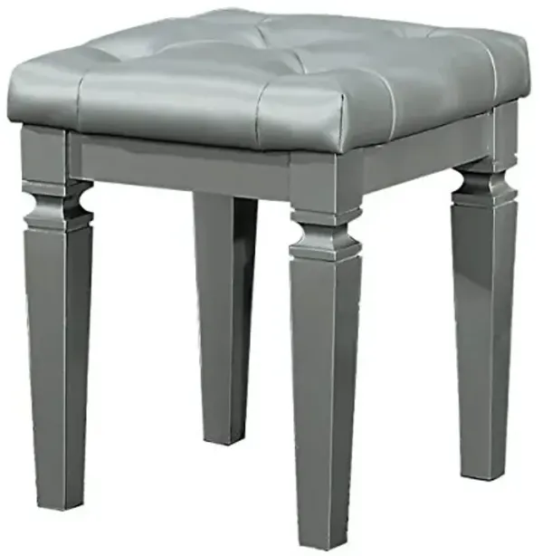 Homelegance Allura Cushion Crystal Tufted Vanity Stool With Turned Legs Bi-Cast Vinyl, Silver