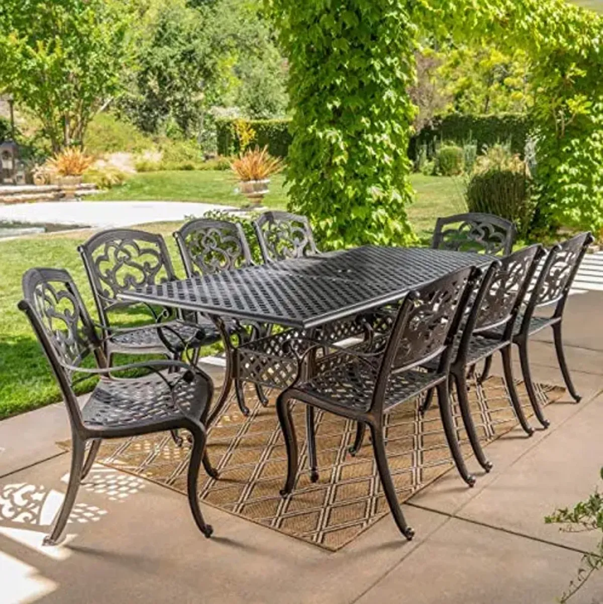 Christopher Knight Home Abigal Outdoor Cast Aluminum Dining Set, 9-Pcs Set, Shiny Copper Finish