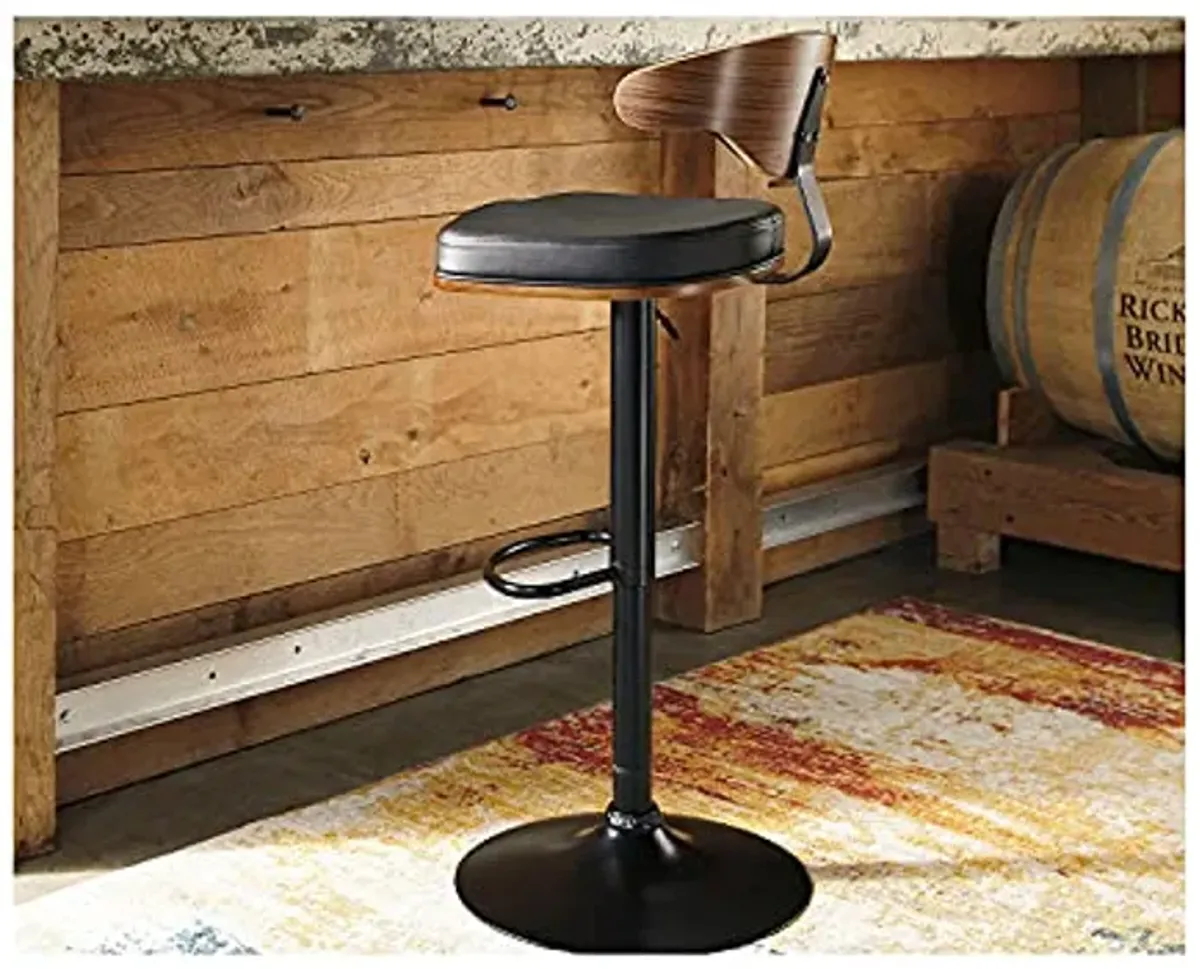 Signature Design by Ashley Bellatier Mid-Century Modern 43.25" Adjustable Height Bar Stool, Brown & Black