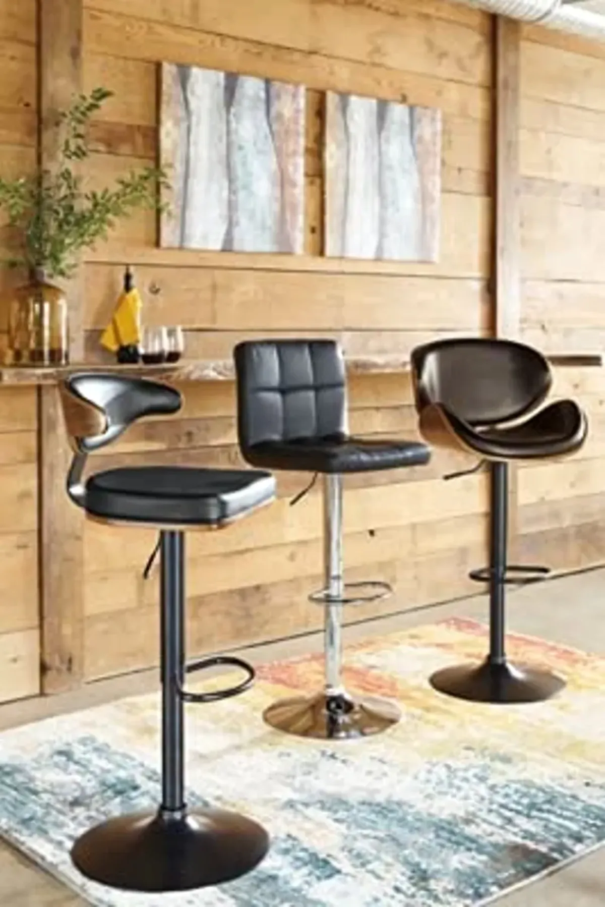 Signature Design by Ashley Bellatier Mid-Century Modern 43.25" Adjustable Height Bar Stool, Brown & Black