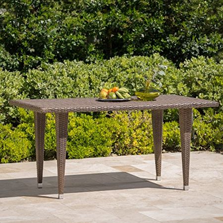 Christopher Knight Home Dominica Outdoor Rectangular Wicker Dining Table, Mix Mocha