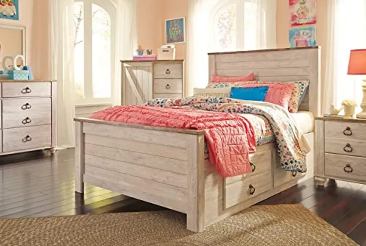 Signature Design by Ashley Willowton Cottage Farmhouse Sleigh Headboard ONLY, Full, Whitewash