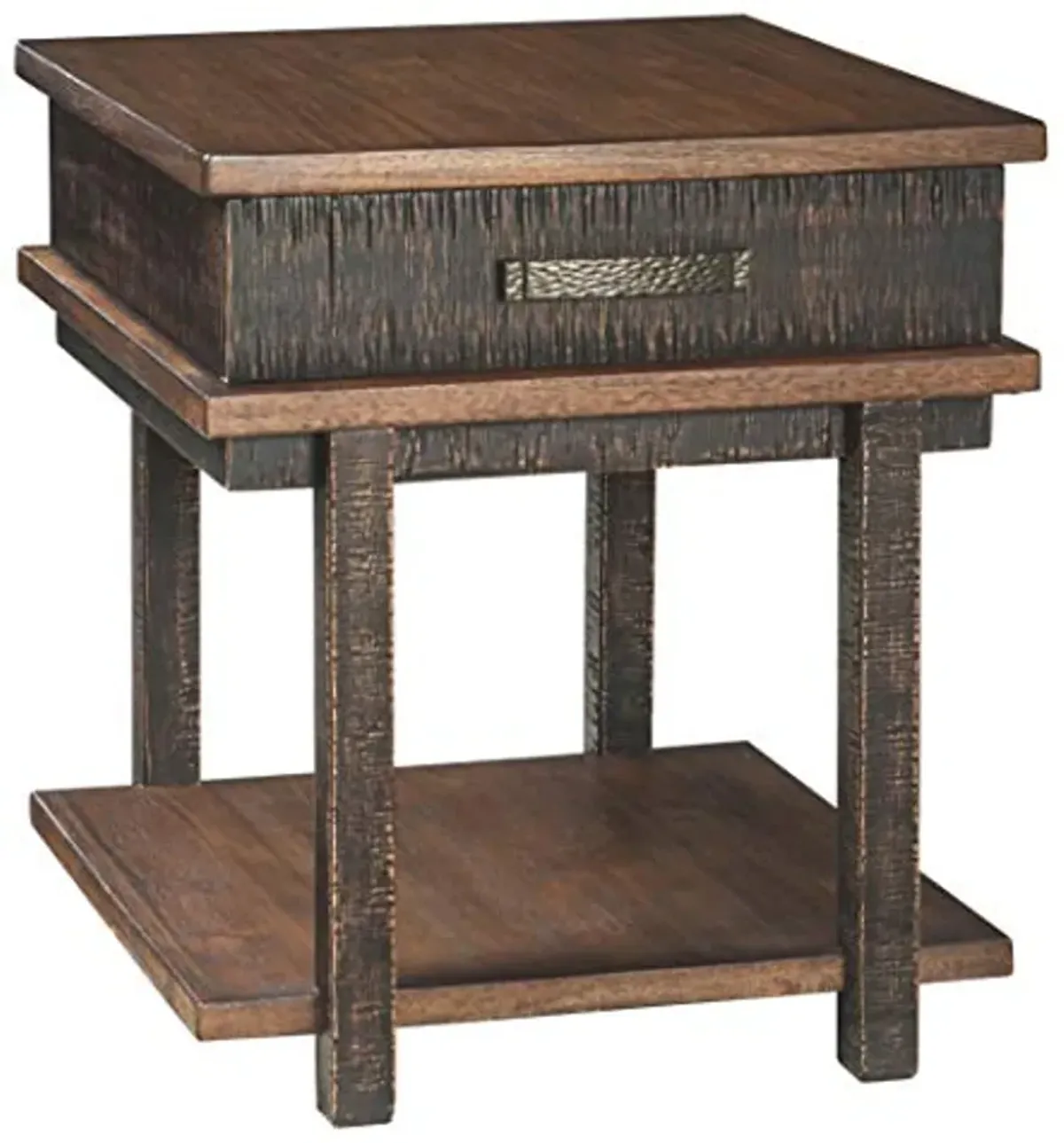 Signature Design by Ashley Stanah Rustic Rectangular End Table with 1 Drawer and Floor Shelf for Storage, Brown with Distressed Finish