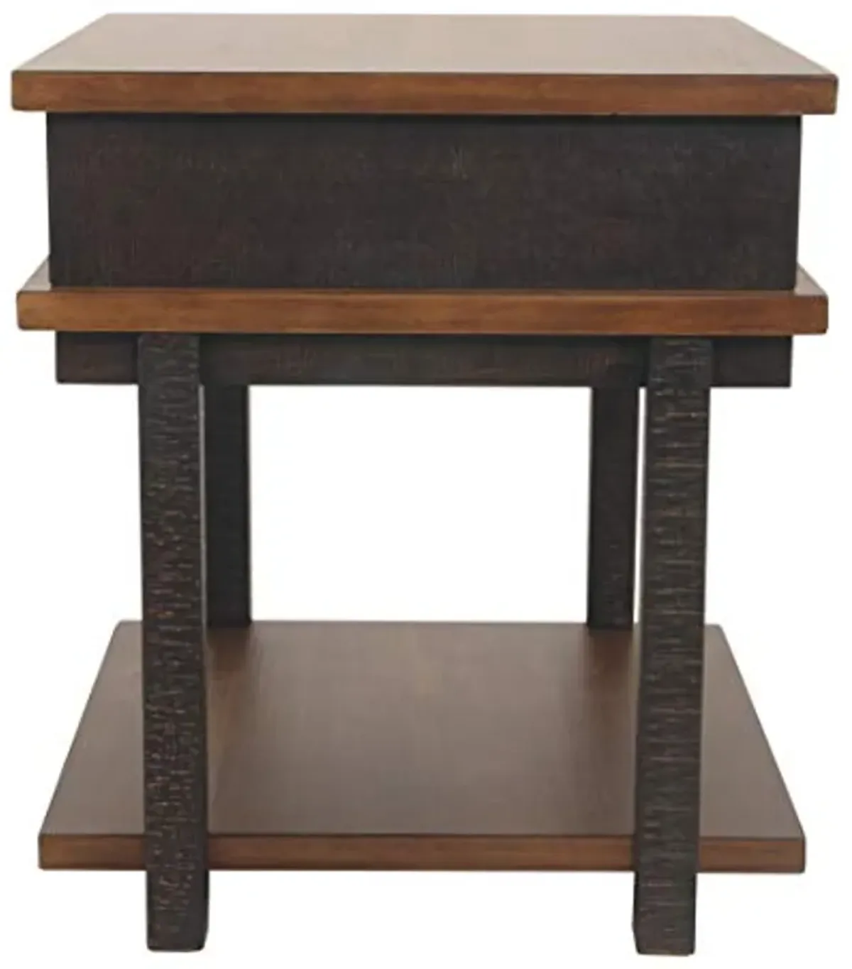 Signature Design by Ashley Stanah Rustic Rectangular End Table with 1 Drawer and Floor Shelf for Storage, Brown with Distressed Finish