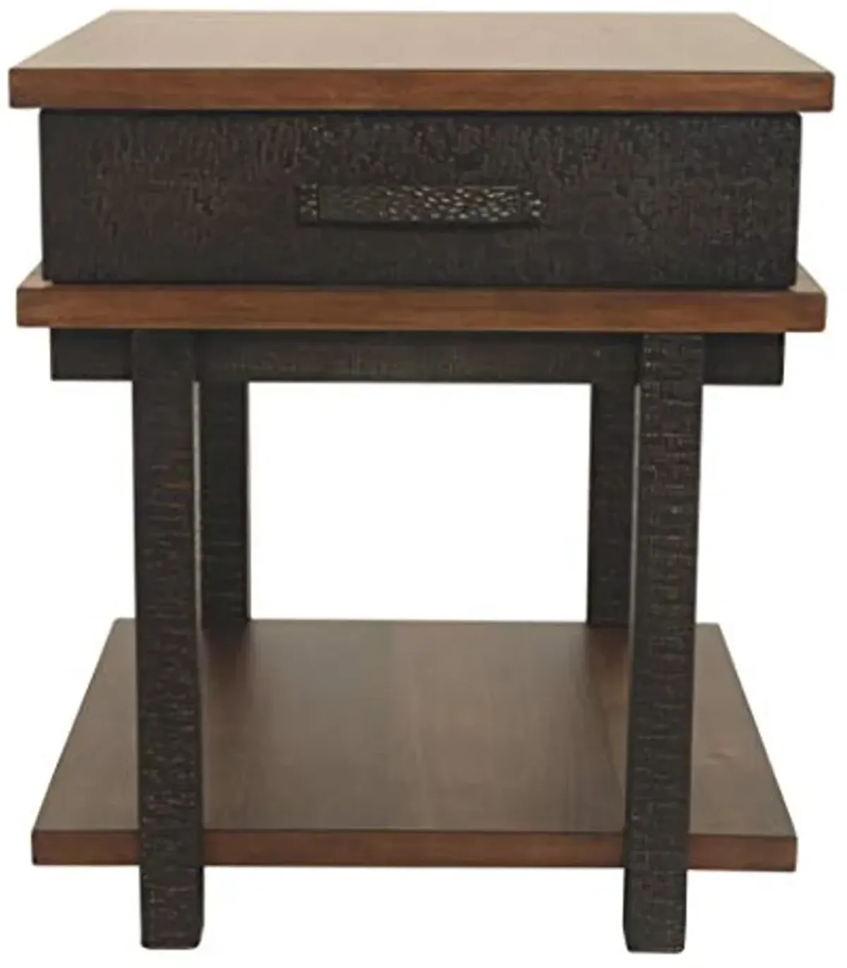 Signature Design by Ashley Stanah Rustic Rectangular End Table with 1 Drawer and Floor Shelf for Storage, Brown with Distressed Finish