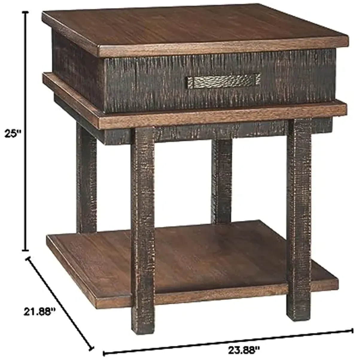 Signature Design by Ashley Stanah Rustic Rectangular End Table with 1 Drawer and Floor Shelf for Storage, Brown with Distressed Finish