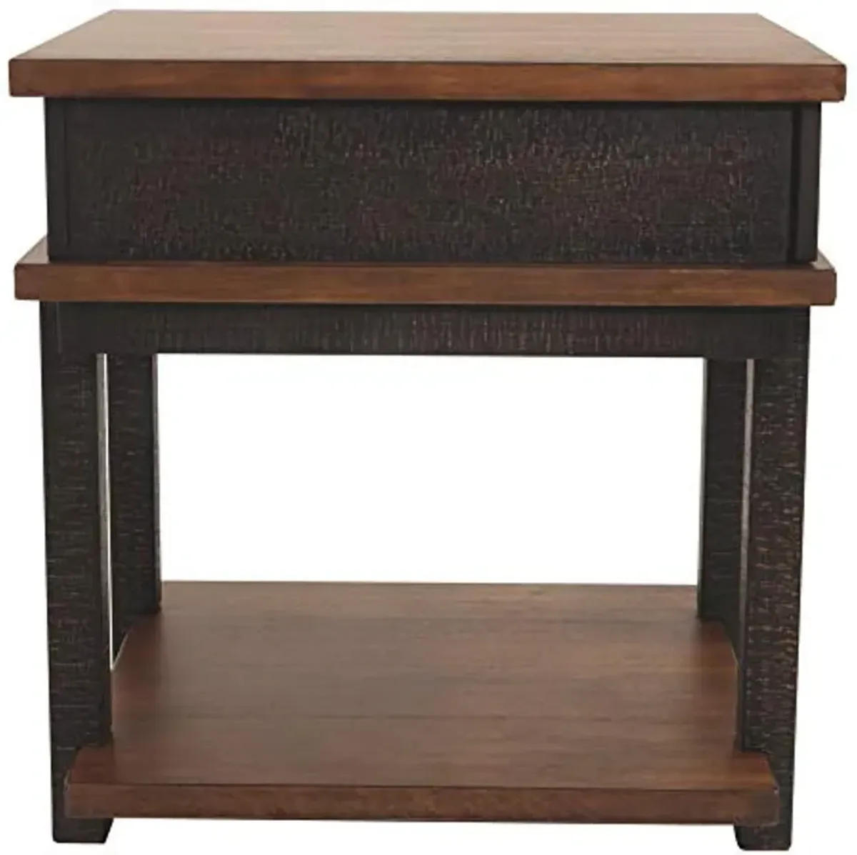 Signature Design by Ashley Stanah Rustic Rectangular End Table with 1 Drawer and Floor Shelf for Storage, Brown with Distressed Finish