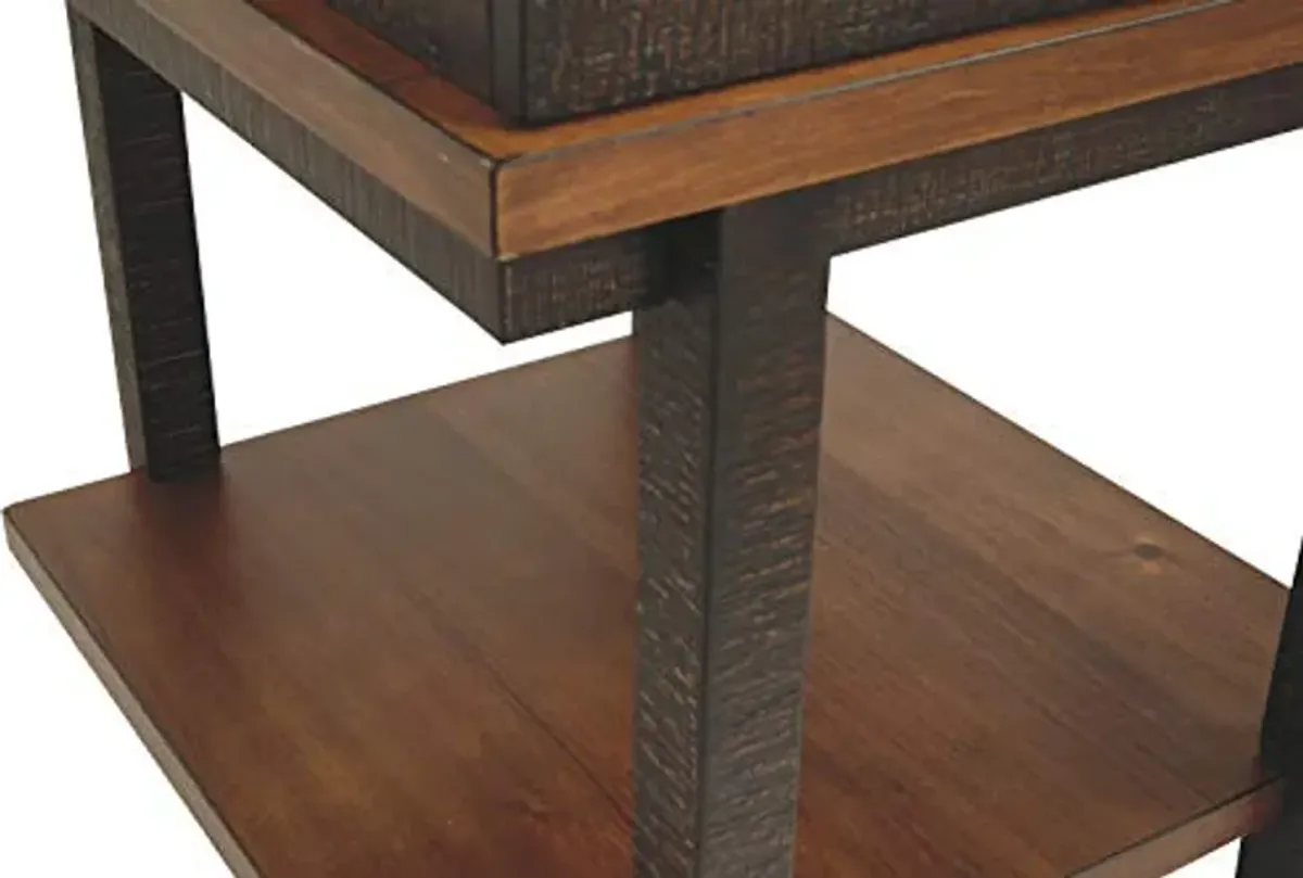 Signature Design by Ashley Stanah Rustic Rectangular End Table with 1 Drawer and Floor Shelf for Storage, Brown with Distressed Finish