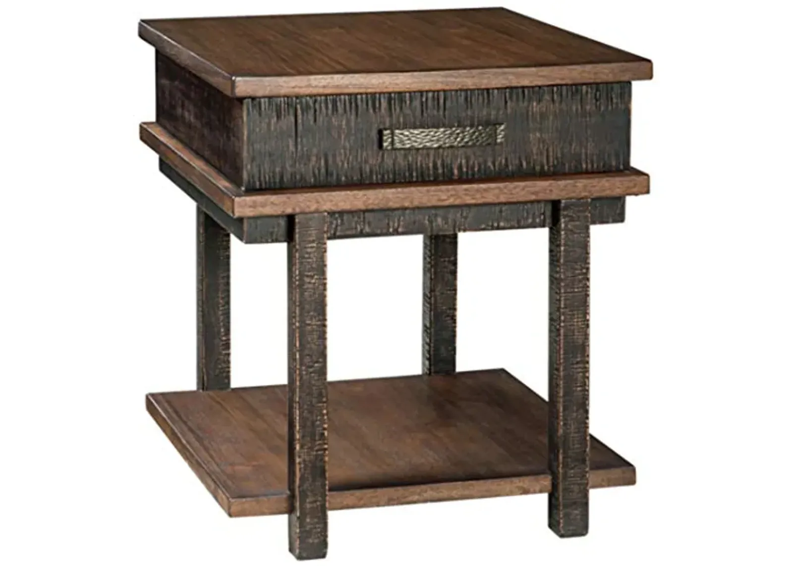 Signature Design by Ashley Stanah Rustic Rectangular End Table with 1 Drawer and Floor Shelf for Storage, Brown with Distressed Finish