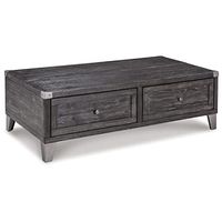 Signature Design by Ashley Todoe Industrial Rectangular Lift Top Coffee Table with 2 Storage Drawers, Dark Gray with Weathered Pine Finish