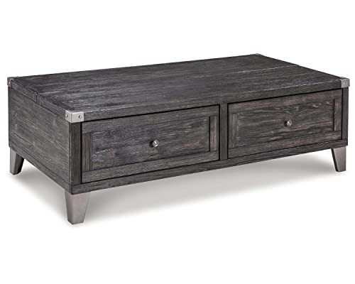 Signature Design by Ashley Todoe Industrial Rectangular Lift Top Coffee Table with 2 Storage Drawers, Dark Gray with Weathered Pine Finish