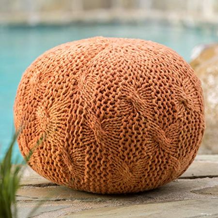 Christopher Knight Home Astra Indoor/Outdoor Fabric Weave Pouf, Orange
