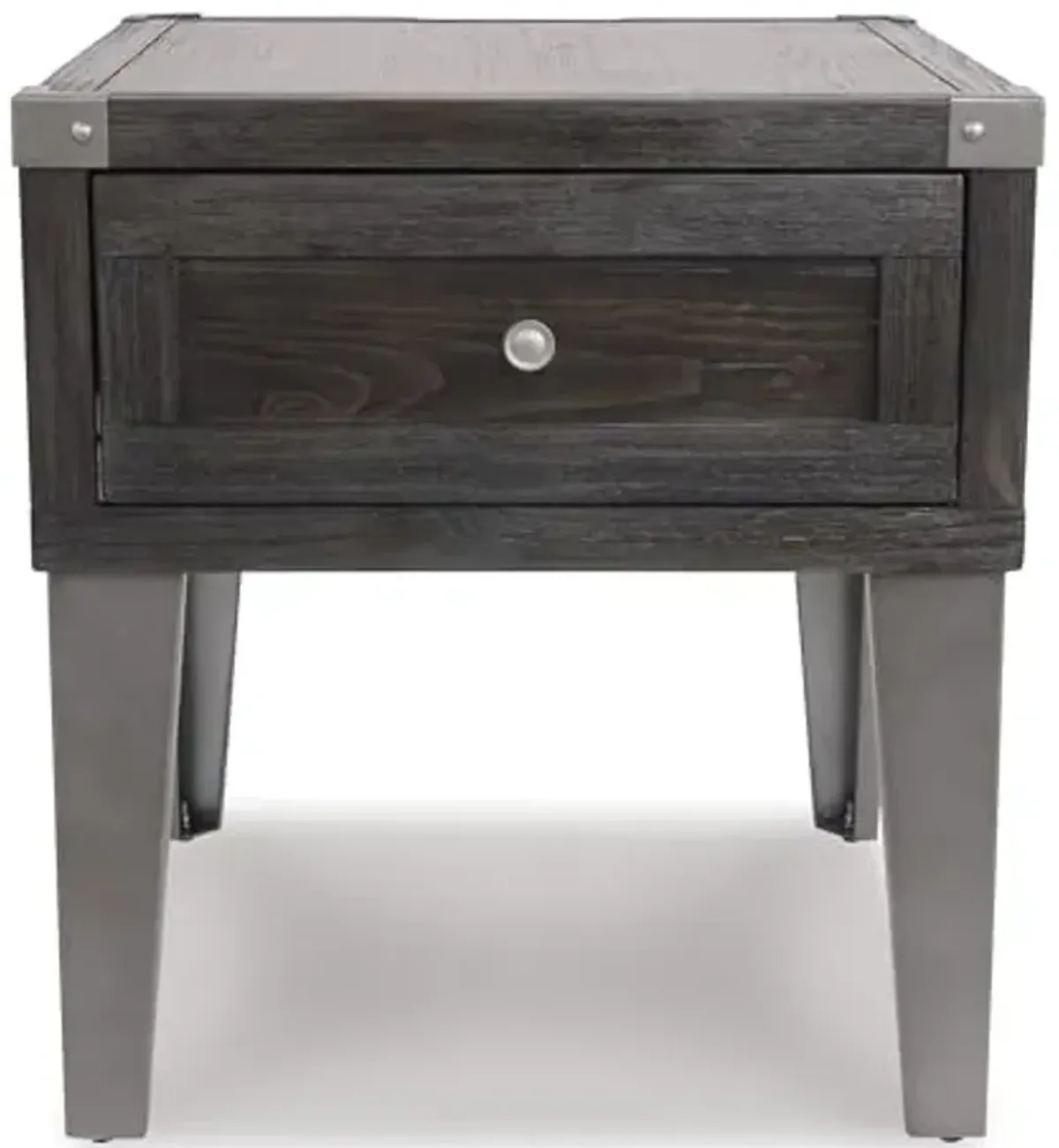 Signature Design by Ashley Todoe Industrial Square End Table with 1 Drawer, 2 Outlets and 2 USB Charging Ports, Dark Gray with Weathered Pine Finish