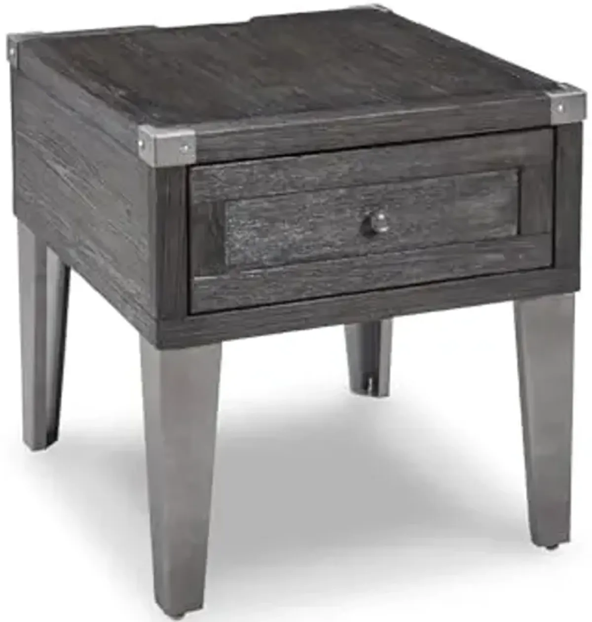 Signature Design by Ashley Todoe Industrial Square End Table with 1 Drawer, 2 Outlets and 2 USB Charging Ports, Dark Gray with Weathered Pine Finish