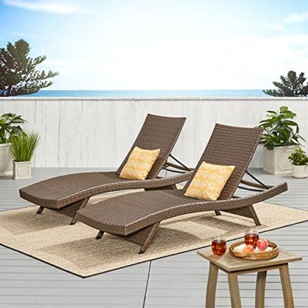 Christopher Knight Home Thira Outdoor Wicker Chaise Lounges with Aluminum Frame, 2-Pcs Set, Mix Mocha