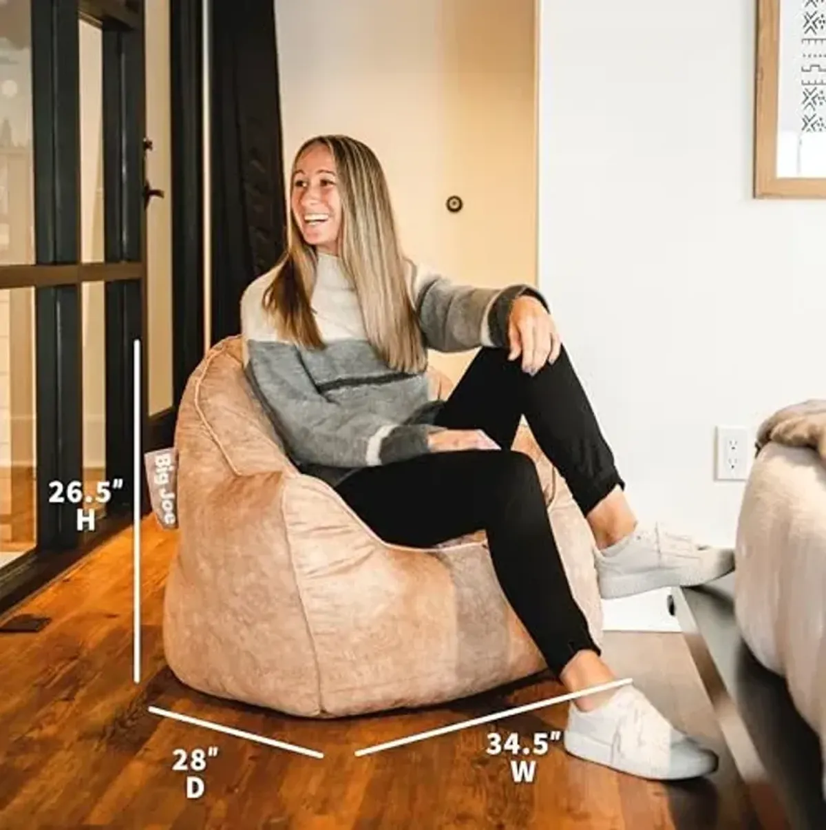 Big Joe Hug Bean Bag Chair, Caribou Hyde, Faux Polyester Blend, 3 feet