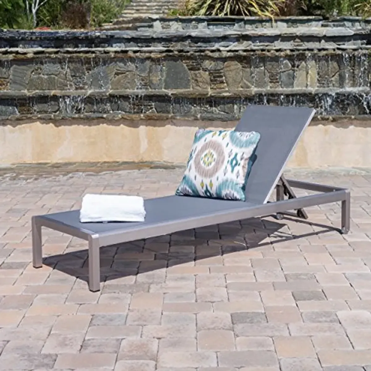 Christopher Knight Home Cape Coral Outdoor Mesh Chaise Lounge, Silver / Dark Grey