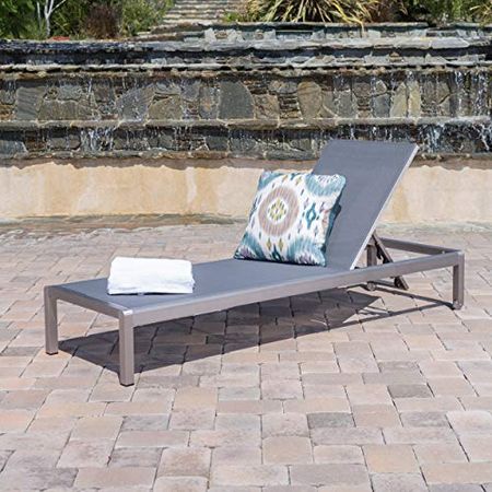 Christopher Knight Home Cape Coral Outdoor Mesh Chaise Lounge, Silver / Dark Grey
