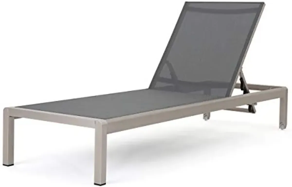 Christopher Knight Home Cape Coral Outdoor Mesh Chaise Lounge, Silver / Dark Grey