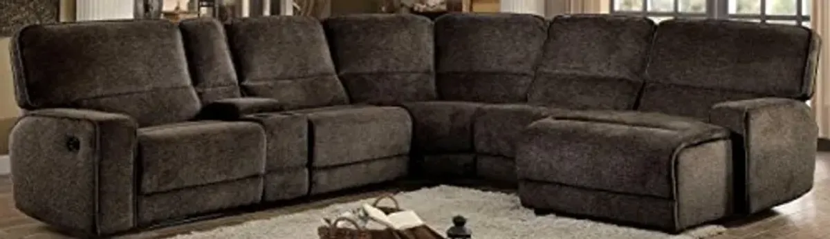 Homelegance Shreveport 6-Piece Sectional with Two Reclining Chairs and One Right Side Reclining Chaise Fabric Chenille, Brown