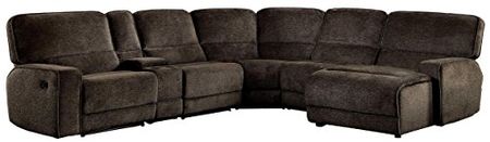 Homelegance Shreveport 6-Piece Sectional with Two Reclining Chairs and One Right Side Reclining Chaise Fabric Chenille, Brown