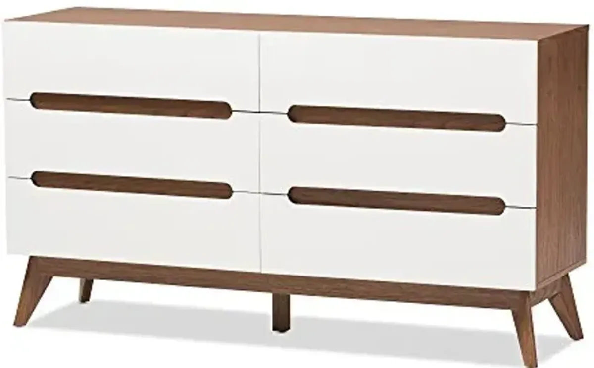 Baxton Studio Chests of Drawers/Bureaus, 6-Drawer Storage Dresser, White/Walnut Brown