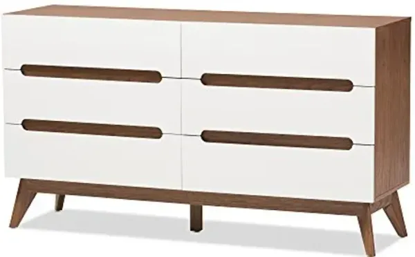 Baxton Studio Chests of Drawers/Bureaus, 6-Drawer Storage Dresser, White/Walnut Brown