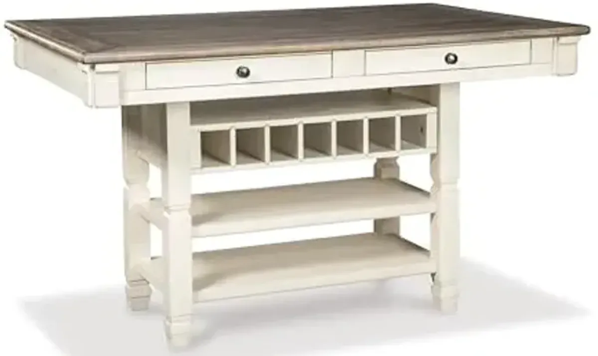 Signature Design by Ashley Bolanburg Rectangular Counter Dining Room Table, 4 Drawers, Seats 6, Storage Rack, Wood, 60" W x 40" D x 36" H, White & Brown