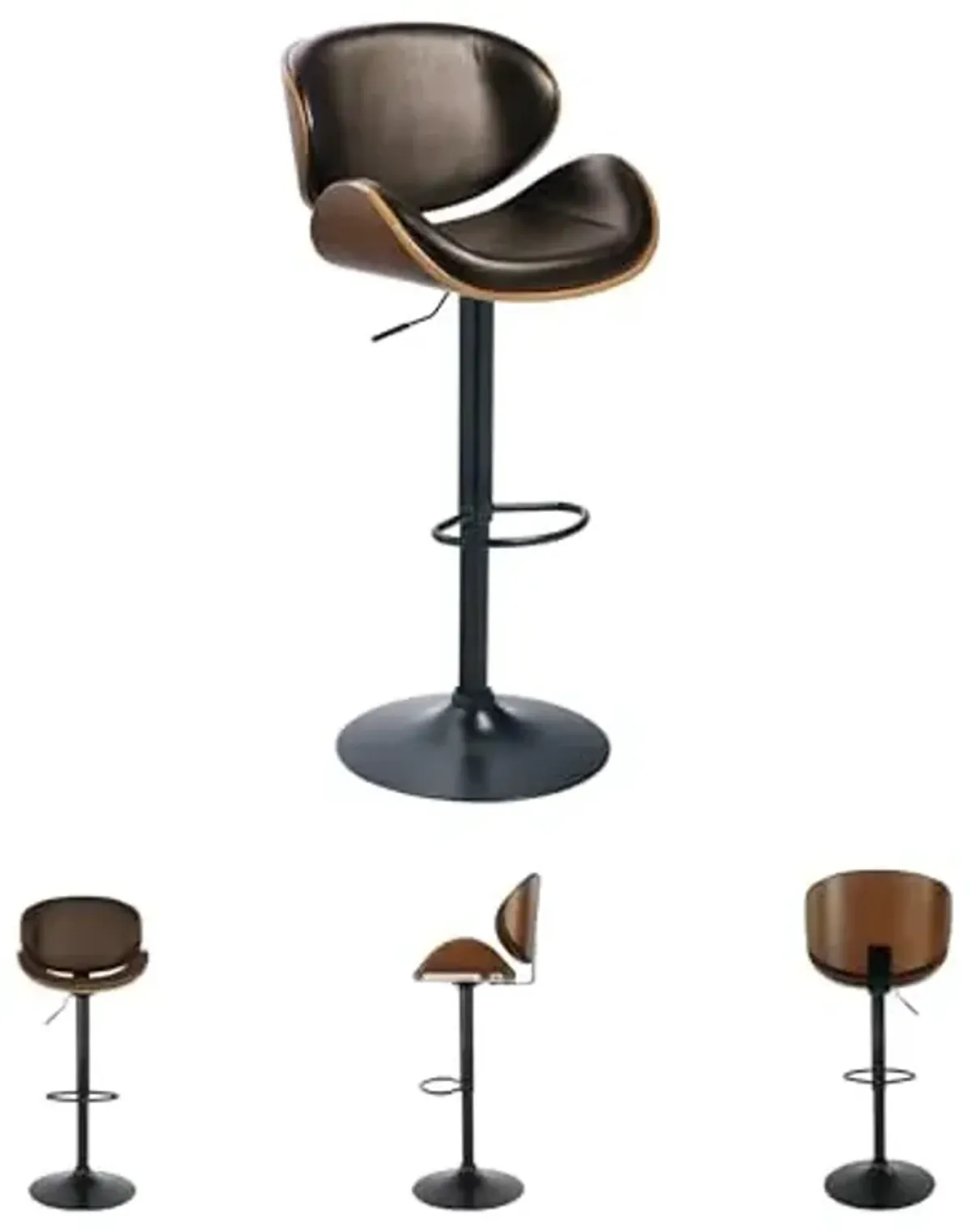 Signature Design by Ashley Bellatier Adjustable Height Swivel Barstool, Footrest & Weighted Pedestal, Faux leather Upholstery, 19.88" W x 18" D x 48" H, Brown & Black