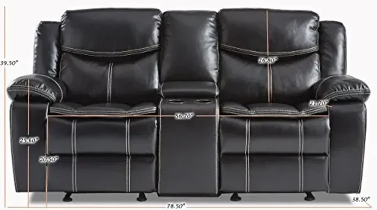 Homelegance 79" Manual Double Glider Reclining Loveseat, Black