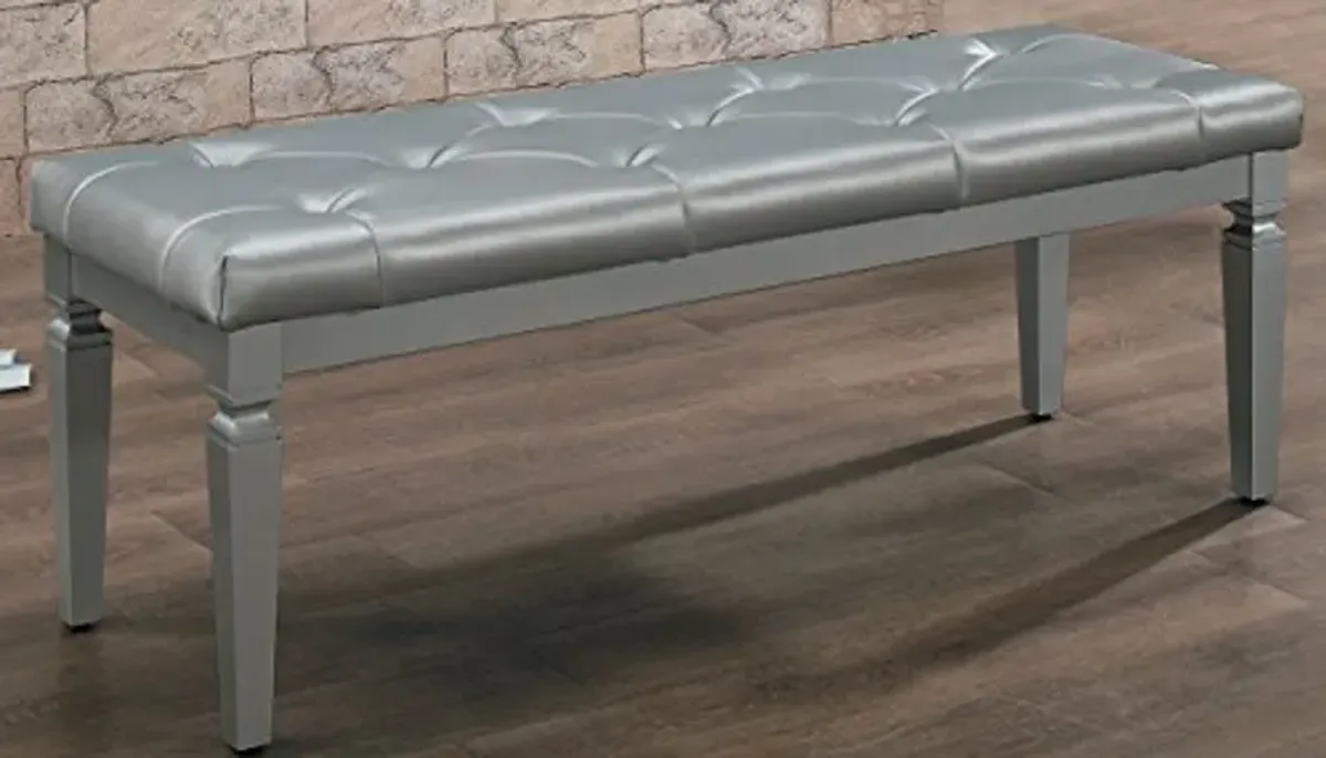 Homelegance Allura Modern Crystal Tufted Footboard Bench, Silver Bi-Cast Vinyl