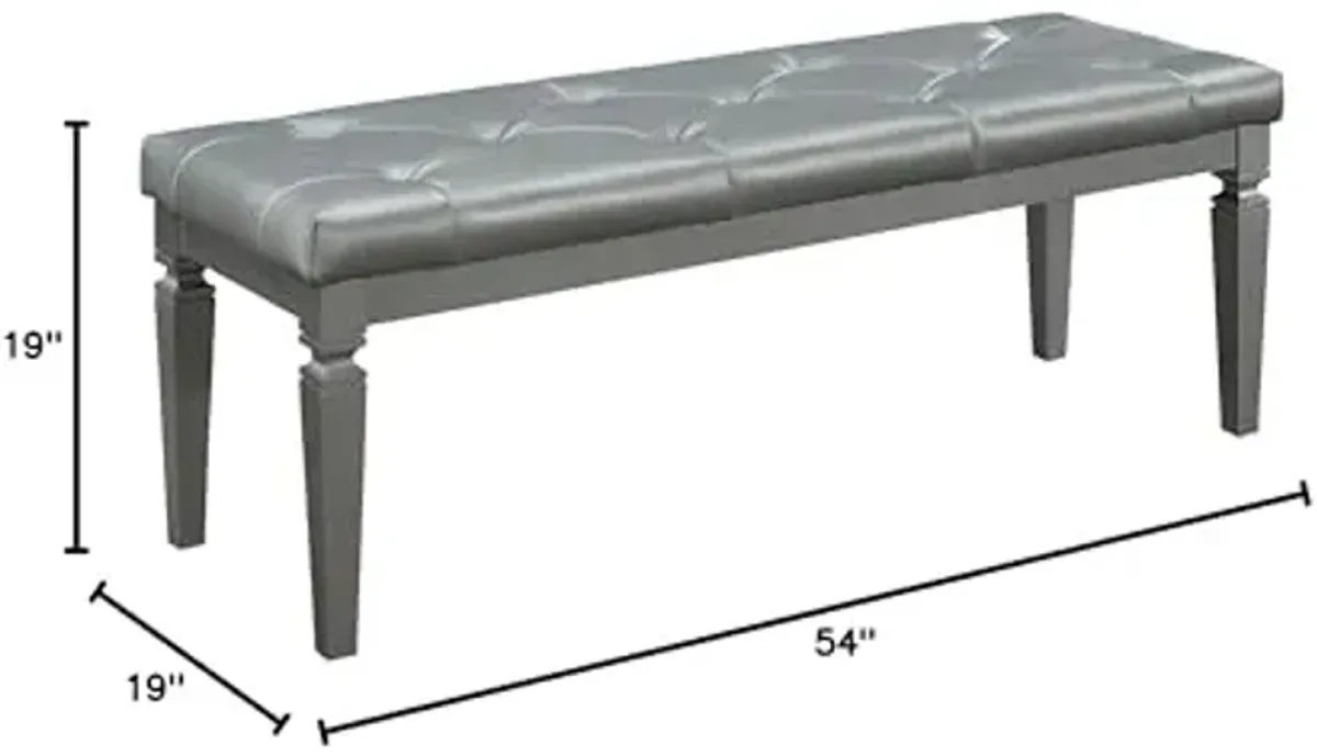 Homelegance Allura Modern Crystal Tufted Footboard Bench, Silver Bi-Cast Vinyl