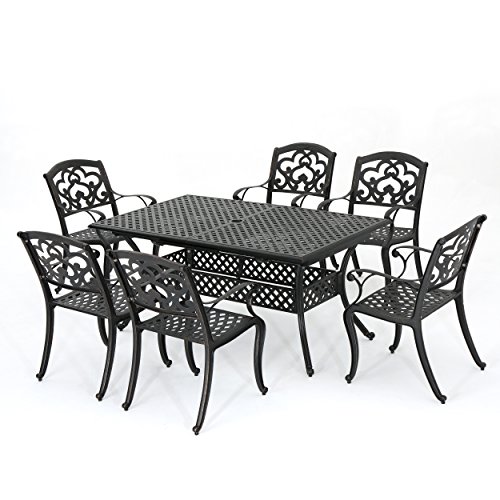 Christopher Knight Home Abigal Outdoor Cast Aluminum Dining Set with Leaf, 7-Pcs Set, Shiny Copper