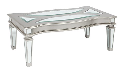 Signature Design by Ashley Tessani Glam Rectangular Coffee Table with Beveled Mirrored Glass, Silver