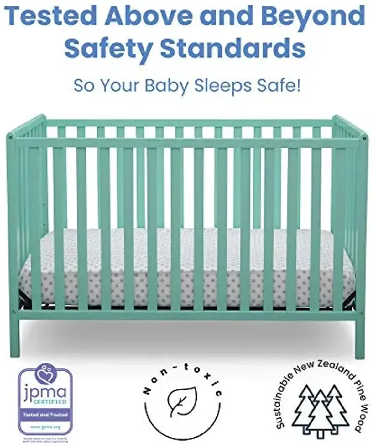 Delta Children Heartland 4-in-1 Convertible Crib, Greenguard Gold Certified, Aqua