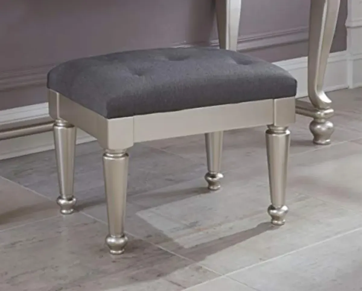 Signature Design by Ashley Coralayne Glam 18" Tufted Upholstered Vanity Stool, Silver