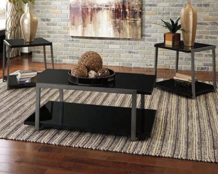 Signature Design by Ashley Rollynx Contemporary 3-Piece Occasional Table Set, Includes Coffee Table and 2 End Tables, Black