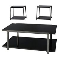 Signature Design by Ashley Rollynx Contemporary 3-Piece Occasional Table Set, Includes Coffee Table and 2 End Tables, Black
