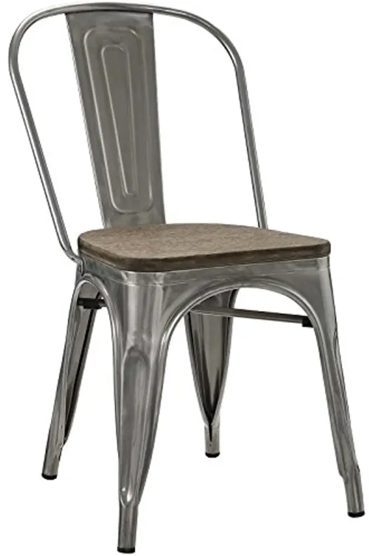 Modway Promenade Industrial Modern Steel Kitchen and Dining Room Gunmetal, Two Bamboo Side Chairs