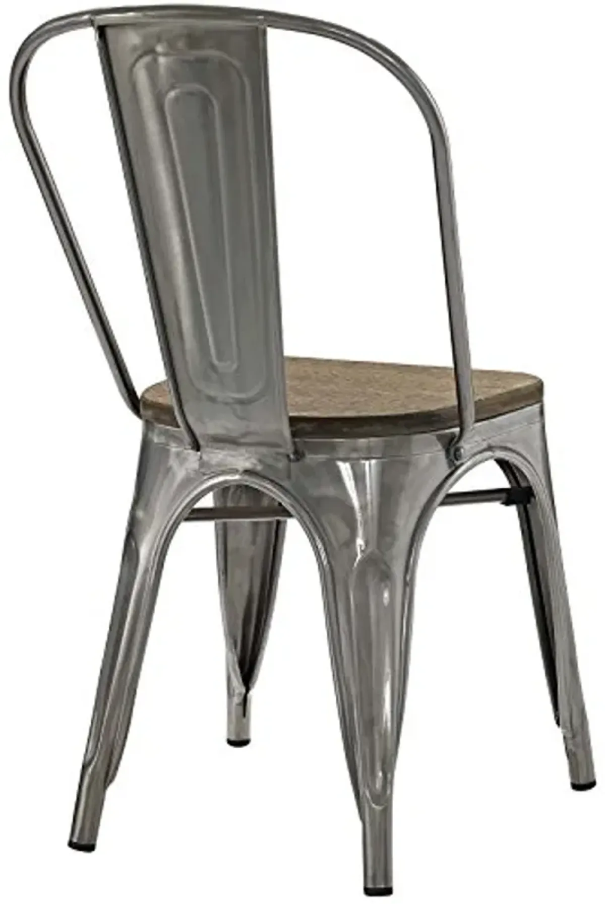 Modway Promenade Industrial Modern Steel Kitchen and Dining Room Gunmetal, Two Bamboo Side Chairs