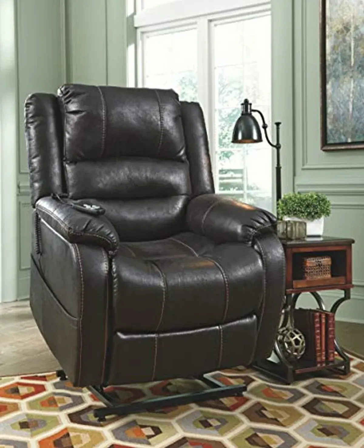 Signature Design by Ashley Yandel Faux Leather Electric Power Lift Recliner for Elderly, Black