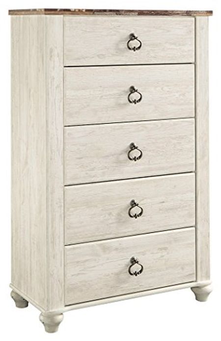 Signature Design by Ashley Willowton 5 Drawer Chest of Drawers, Two-tone Brown and Whitewash