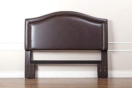 Abbyson Living Full/Queen Size Bonded Leather Upholstered Headboard with Brass Nailhead Trim, Brown