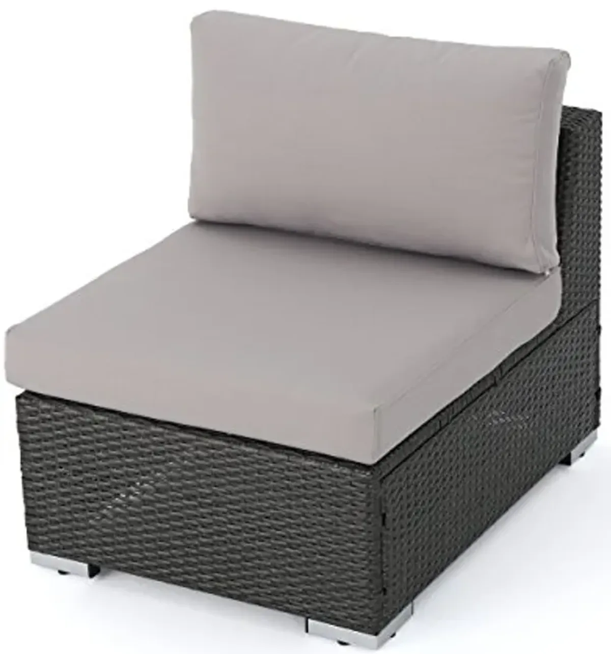 Christopher Knight Home Santa Rosa Outdoor Wicker Armless Sectional Sofa Seat with Aluminum Frame and Water Resistant Cushions, Grey / Silver