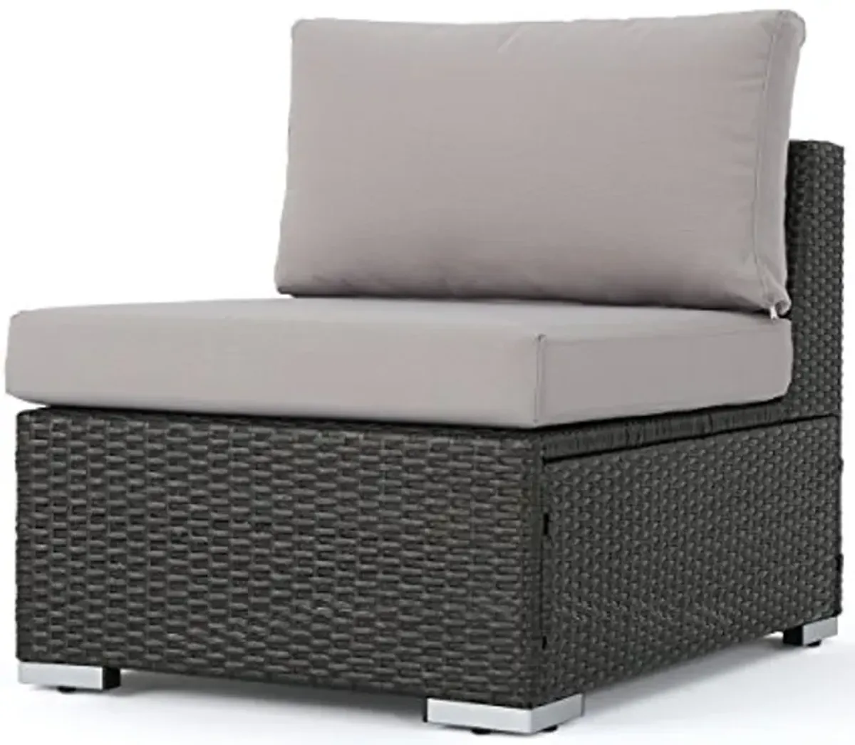 Christopher Knight Home Santa Rosa Outdoor Wicker Armless Sectional Sofa Seat with Aluminum Frame and Water Resistant Cushions, Grey / Silver