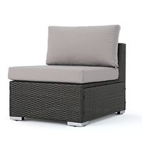 Christopher Knight Home Santa Rosa Outdoor Wicker Armless Sectional Sofa Seat with Aluminum Frame and Water Resistant Cushions, Grey / Silver
