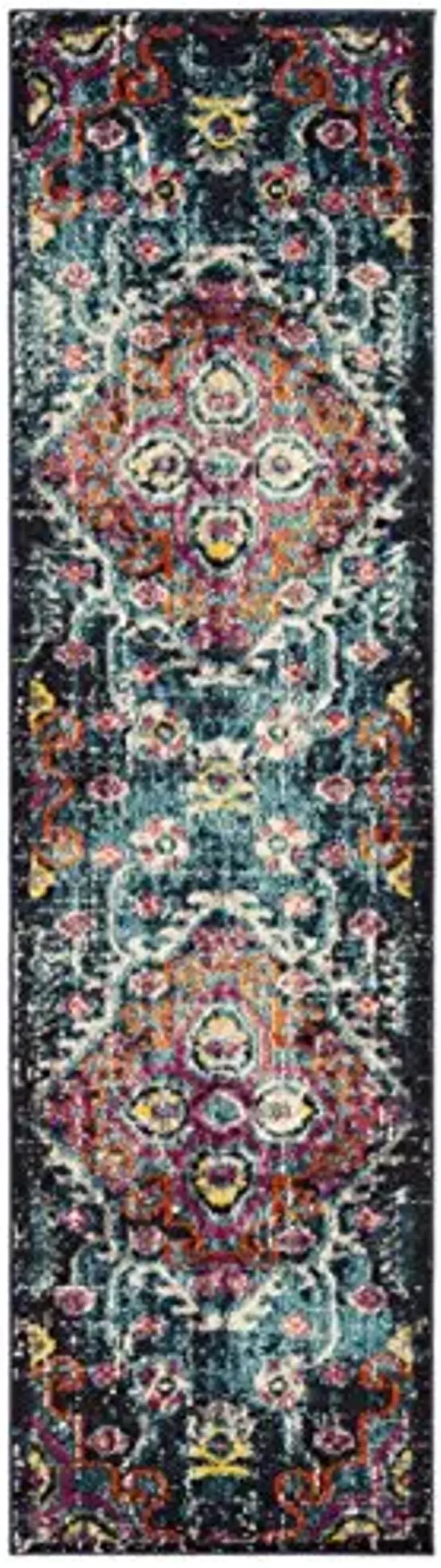 SAFAVIEH Monaco Collection Runner Rug - 2'2" x 8', Blue & Fuchsia, Boho Chic Medallion Distressed Design, Non-Shedding & Easy Care, Ideal for High Traffic Areas in Living Room, Bedroom (MNC252J)