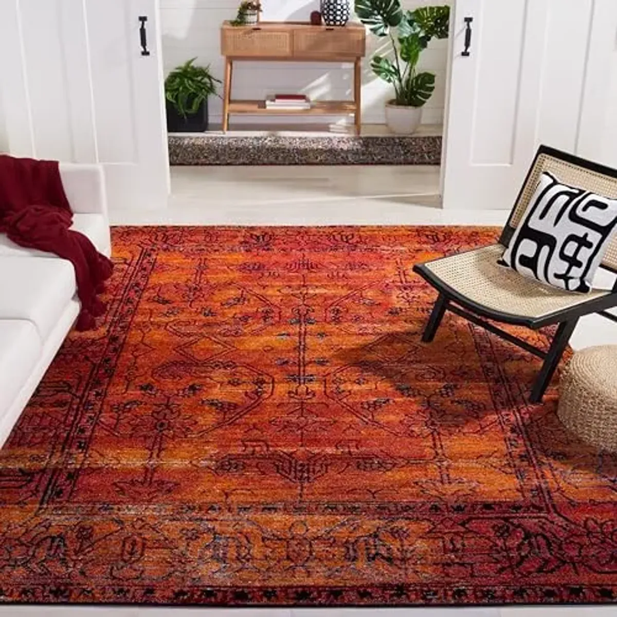 SAFAVIEH Vintage Hamadan Collection Area Rug - 8' x 10', Orange, Oriental Traditional Persian Design, Non-Shedding & Easy Care, Ideal for High Traffic Areas in Living Room, Bedroom (VTH216C)