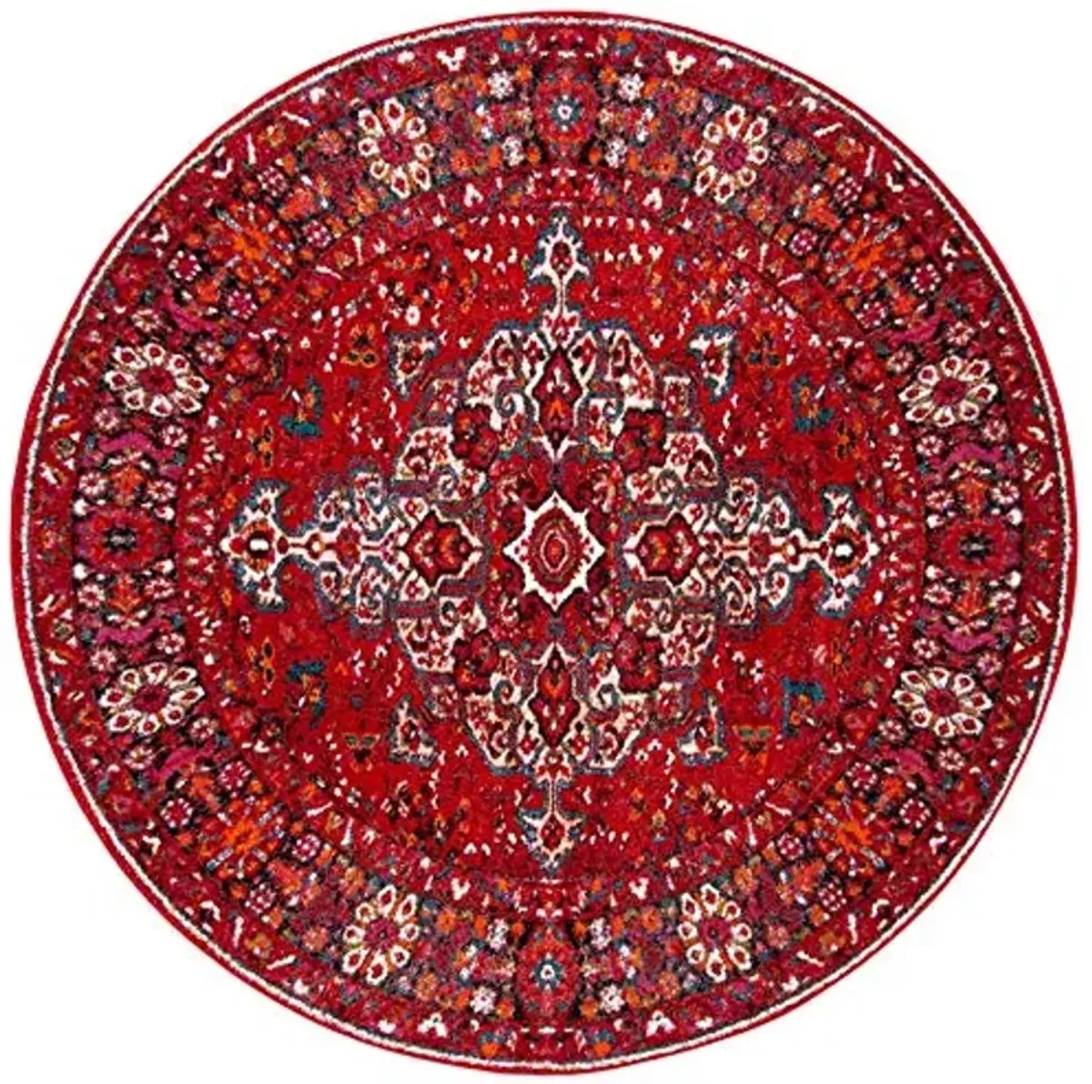SAFAVIEH Vintage Hamadan Collection 6'7" Round Red / Multi VTH222A Oriental Traditional Persian Non-Shedding Dining Room Entryway Foyer Living Room Bedroom Area Rug
